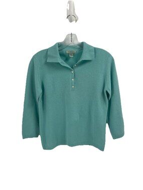 Geneva 100% Cashmere Aqua Blue Collared Sweater Sz S Quiet Luxury Old Money